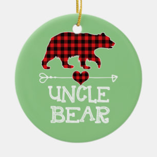 Uncle Bear Christmas Pajama Red Plaid Buffalo Ceramic Tree Decoration