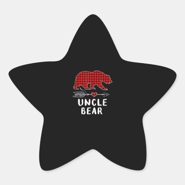 Uncle Bear Gift | Bear Lover Red Theme Gifts Star Sticker (Front)