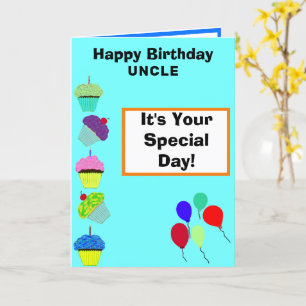 Uncle Birthday Green Cupcake Tower PHOTO Card