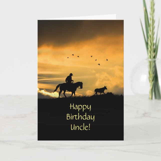 Uncle Birthday with Cowboy Horse and Steer Card (Front)