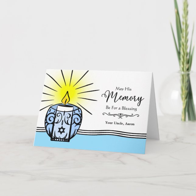 Uncle Custom Yahrzeit Candle Flame Illustration Card (Front)