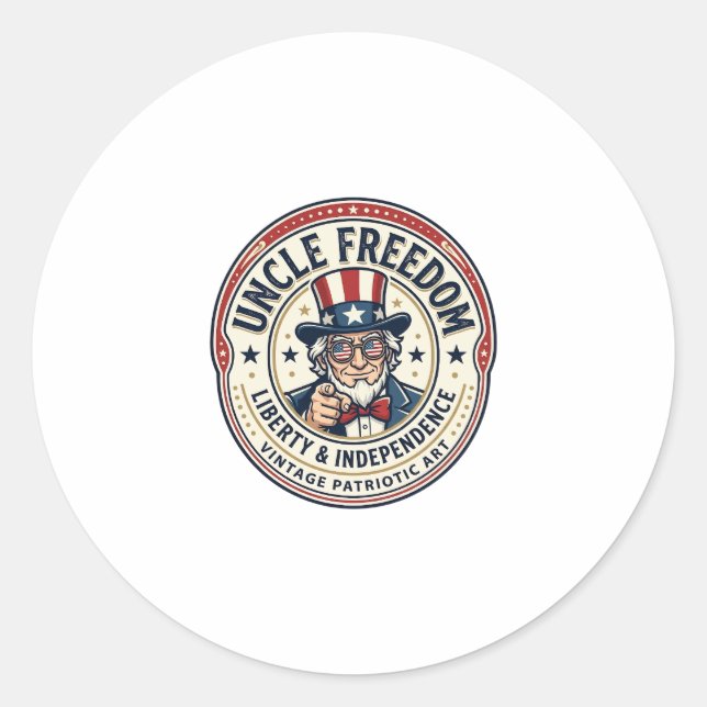 Uncle Freedom Patriotic Uncle Sam Founding Charact Classic Round Sticker (Front)