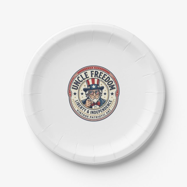 Uncle Freedom Patriotic Uncle Sam Founding Charact Paper Plate (Front)