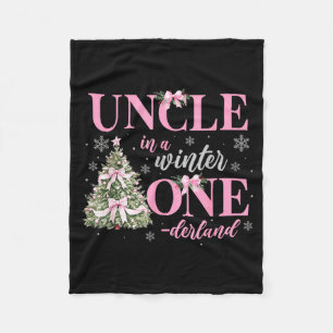 Uncle In A Winter Onederland Birthday Girl Christm Fleece Blanket