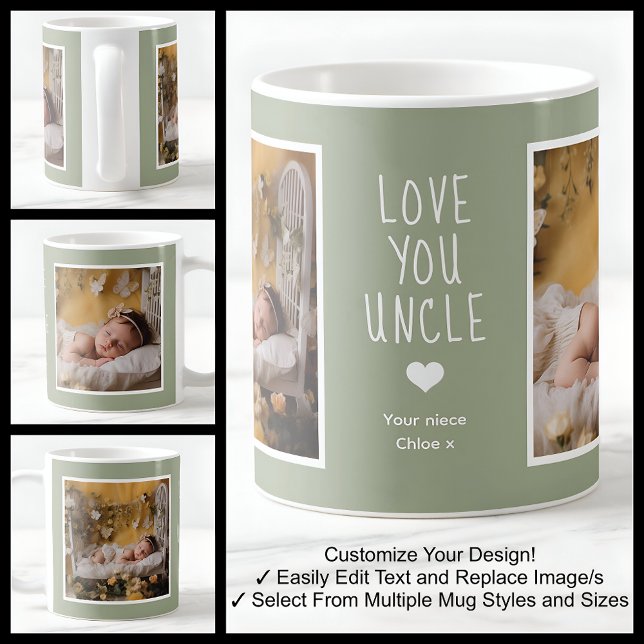 Uncle Love You Photos Modern Soft Green C22 White Coffee Mug (Creator Uploaded)