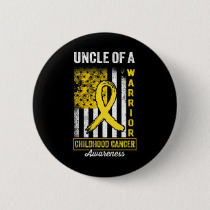 Uncle Of A Warrior Childhood Cancer Awareness Gold 6 Cm Round Badge