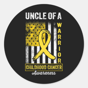 Uncle Of A Warrior Childhood Cancer Awareness Gold Classic Round Sticker