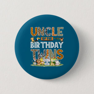 Uncle Of The Birthday Twins Jungle Safari Birthday 6 Cm Round Badge