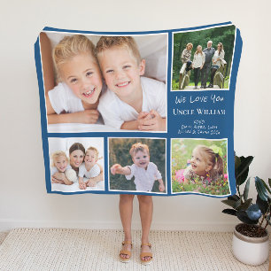 Uncle Photo Collage Blue Sherpa Blanket