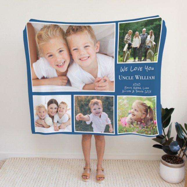 Uncle Photo Collage Blue Sherpa Blanket (Creator Uploaded)