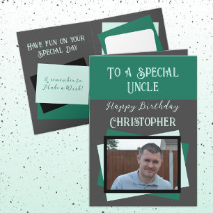 Uncle photo name grey green birthday card