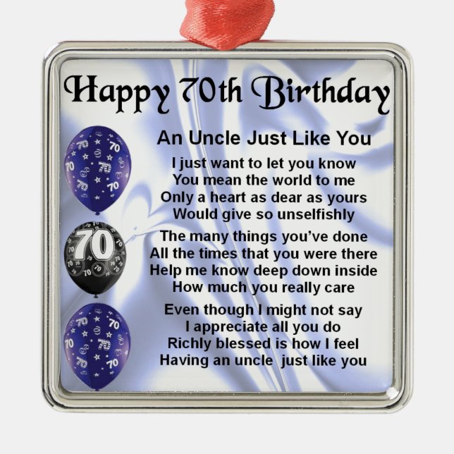 Uncle Poem - 70th Birthday Metal Tree Decoration (Front)