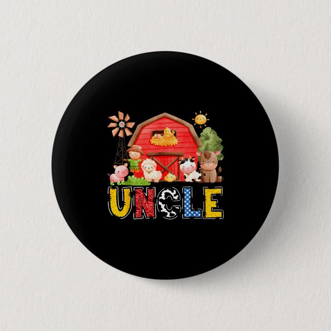 Uncle Red Farm Cow Birthday Boy Matching Family Pa 6 Cm Round Badge (Front)