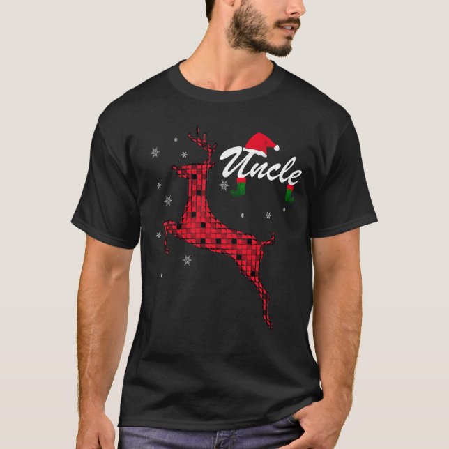 Uncle Reindeer Plaid Holiday Family Christmas T-Shirt (Front)