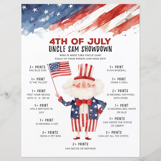 Uncle Sam 4th of July Party Game (Front)