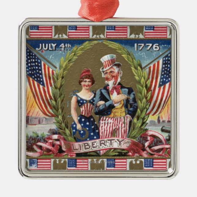 Uncle Sam and Lady Liberty Metal Tree Decoration (Front)