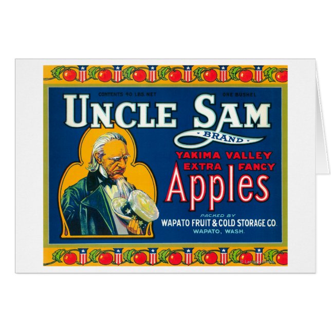 Uncle Sam Apple Label (blue) - Wapato, WA (Front Horizontal)
