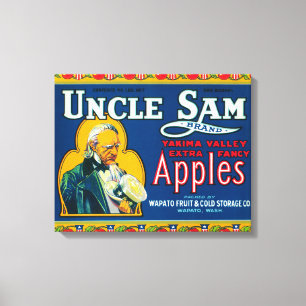 Uncle Sam Apple Label (blue) - Wapato, WA Canvas Print