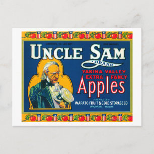 Uncle Sam Apple Label (blue) - Wapato, WA Postcard