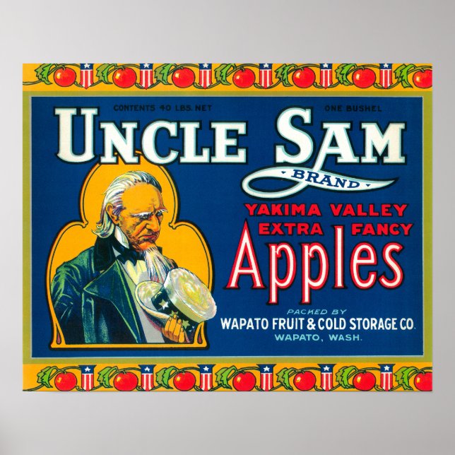 Uncle Sam Apple Label (blue) - Wapato, WA Poster (Front)
