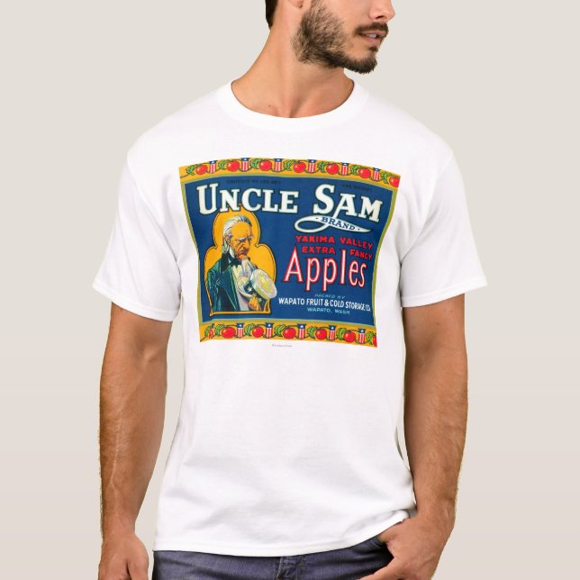 Uncle Sam Apple Label (blue) - Wapato, WA T-Shirt (Front)