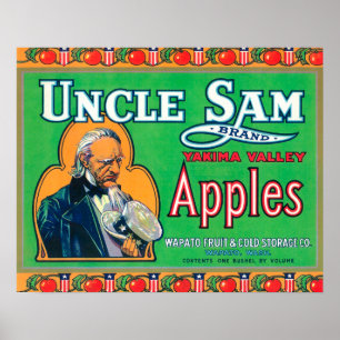 Uncle Sam Apple Label (green) - Wapato, WA Poster