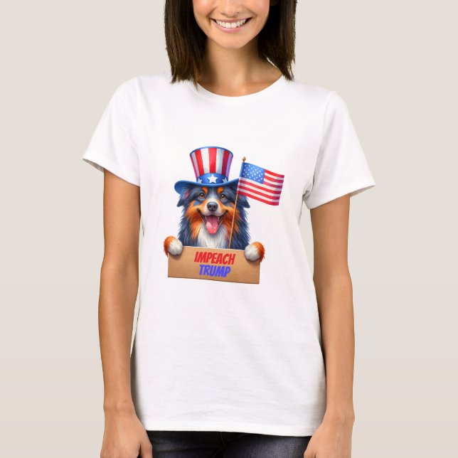 Uncle Sam Australian Shepherd Impeach Trump T-Shirt (Front)