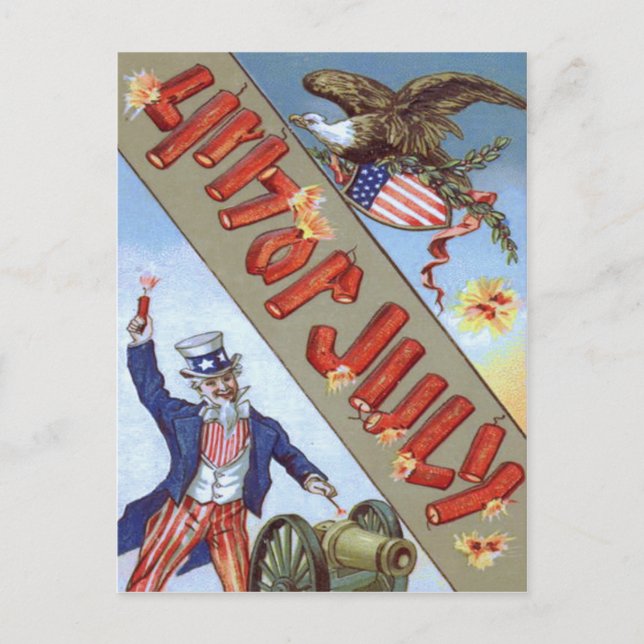Uncle Sam Cannon Bald Eagle American Shield Postcard (Front)