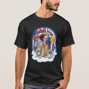 Uncle Sam Cat With Caticorn Usa Flag Happy 4th Of T-Shirt