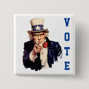 Uncle Sam Democratic Vote 15 Cm Square Badge