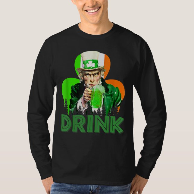 Uncle Sam Drink All Day Irish Beer St Patrick's Da T-Shirt (Front)