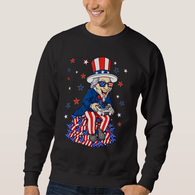 Uncle Sam Game Controller 4th Of July Boys Kids Te Sweatshirt (Front)
