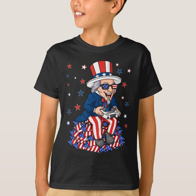 Uncle Sam Game Controller 4th Of July Boys Kids Te T-Shirt (Front)