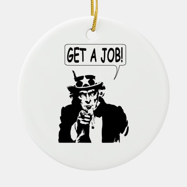 Uncle Sam Get A Job Ceramic Tree Decoration (Front)