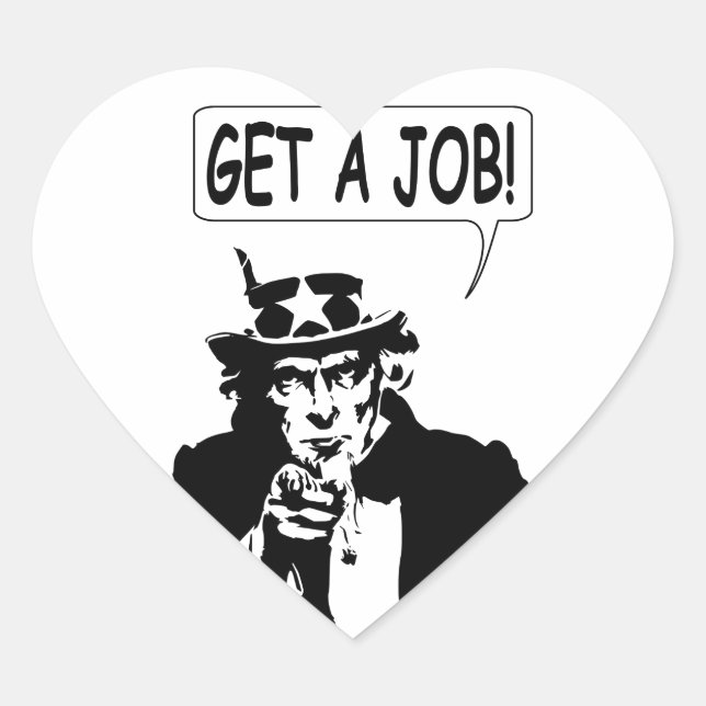 Uncle Sam Get A Job Heart Sticker (Front)