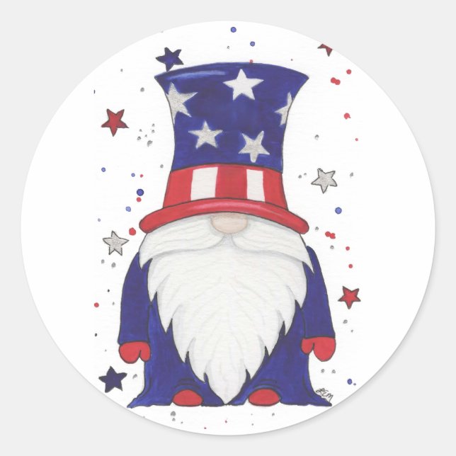 Uncle Sam Gnome Classic Round Sticker (Front)