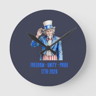Uncle Sam Happy 4th of July Patriotic Round Clock