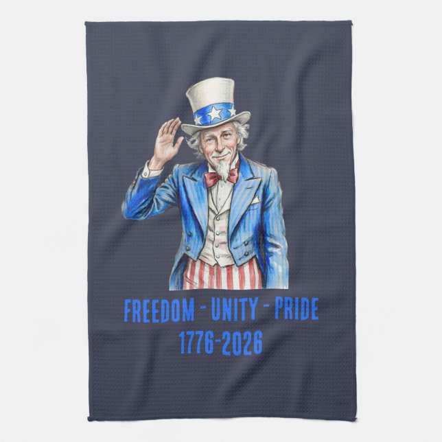 Uncle Sam Happy 4th of July Patriotic Tea Towel (Vertical)