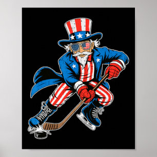 Uncle Sam Hockey American Flag Usa Sport 4th Of Ju Poster