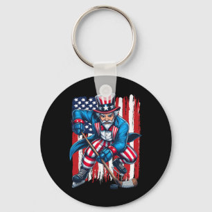 Uncle Sam Hockey Player 4th Of July American Flag Key Ring
