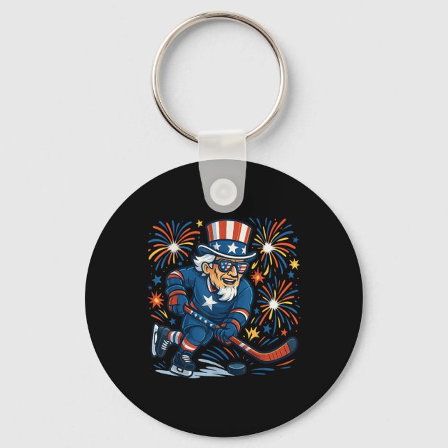 Uncle Sam Hockey Player 4th Of July Patriotic Men  Key Ring (Front)