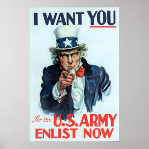 Uncle Sam 'I Want You' WWII US Army Recruitment Poster