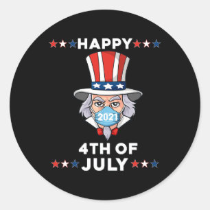 Uncle Sam In A Mask 4th Of July 2021 Fun Boys Kids Classic Round Sticker