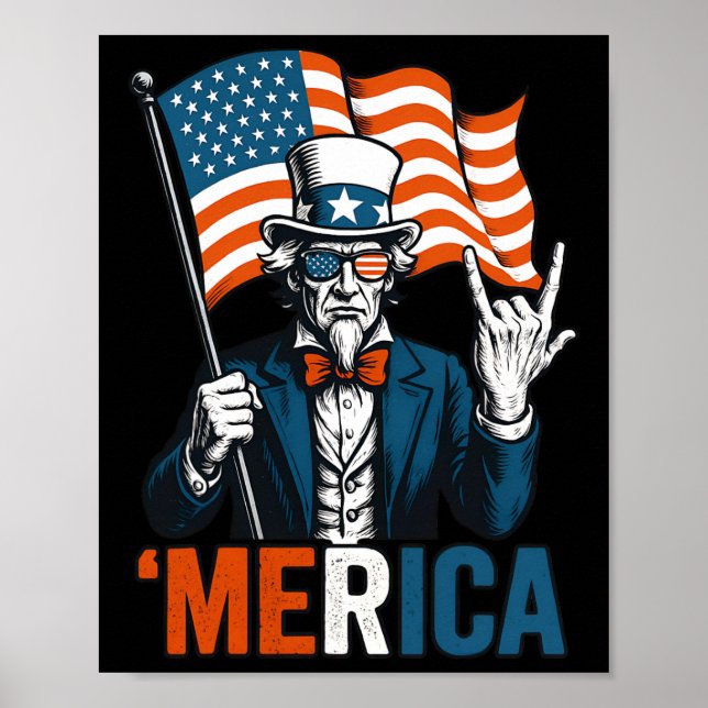 Uncle Sam Merica Rock Funny 4th Of July American F Poster (Front)