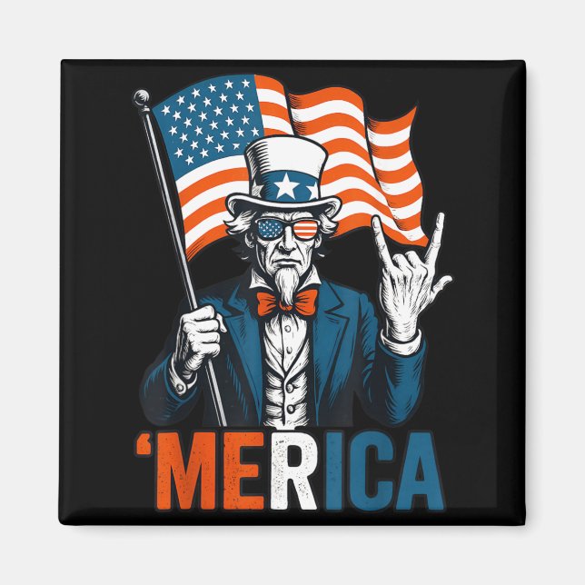 Uncle Sam Merica Rock Funny 4th of July American Magnet (Front)
