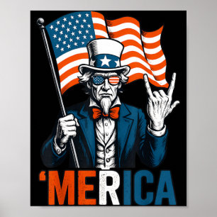 Uncle Sam Merica Rock Funny 4th of July American Poster
