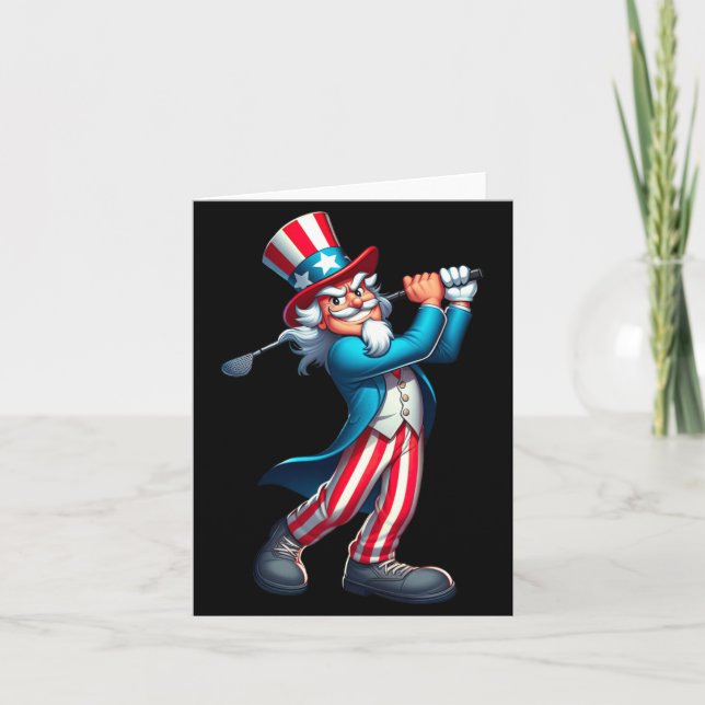 Uncle Sam Playing Golf 4th Of July Golfing Boys Card (Front)