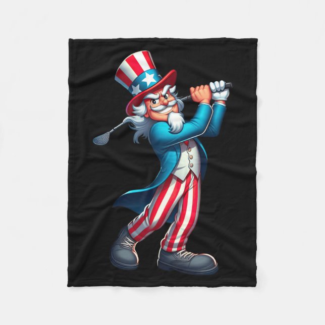 Uncle Sam Playing Golf 4th Of July Golfing Boys Fleece Blanket (Front)