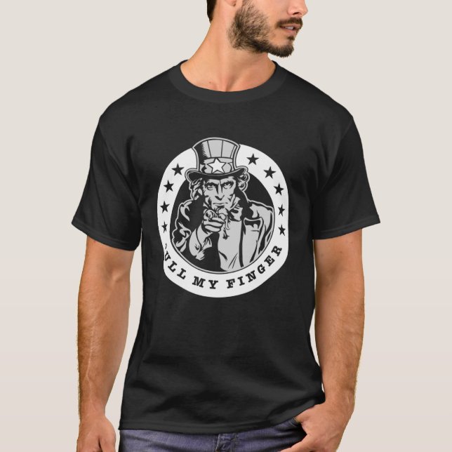 Uncle Sam Pull My Finger Funny Retro Black And Whi T-Shirt (Front)
