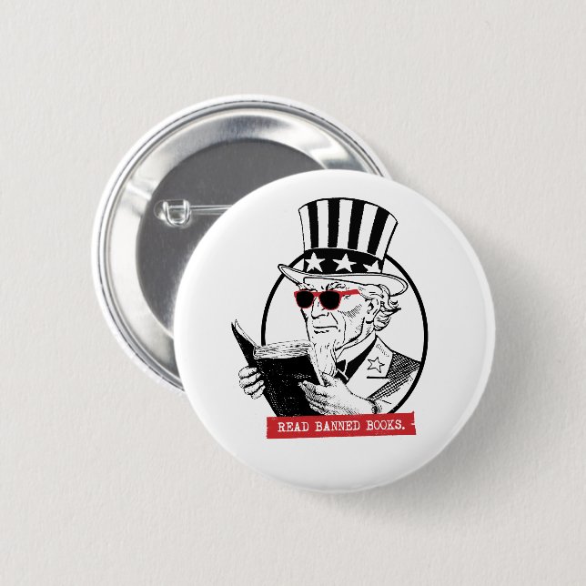 Uncle Sam Reads Banned Books 6 Cm Round Badge (Front & Back)